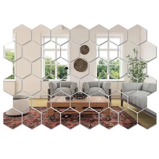 45pcs Mirror Wall Sticker, Hexagon Wall Art Sticker