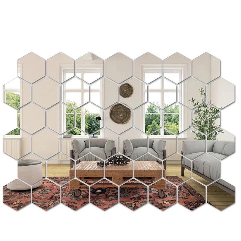 45pcs Mirror Wall Sticker, Hexagon Wall Art Sticker